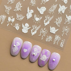 White Pink Baby Child Angel Wing Heart Bowknot Leaves Key Star Cupid's Arrow Archery Adhesive Nail Art Stickers Manicure Decals (ONLINE ORDER ONLY)