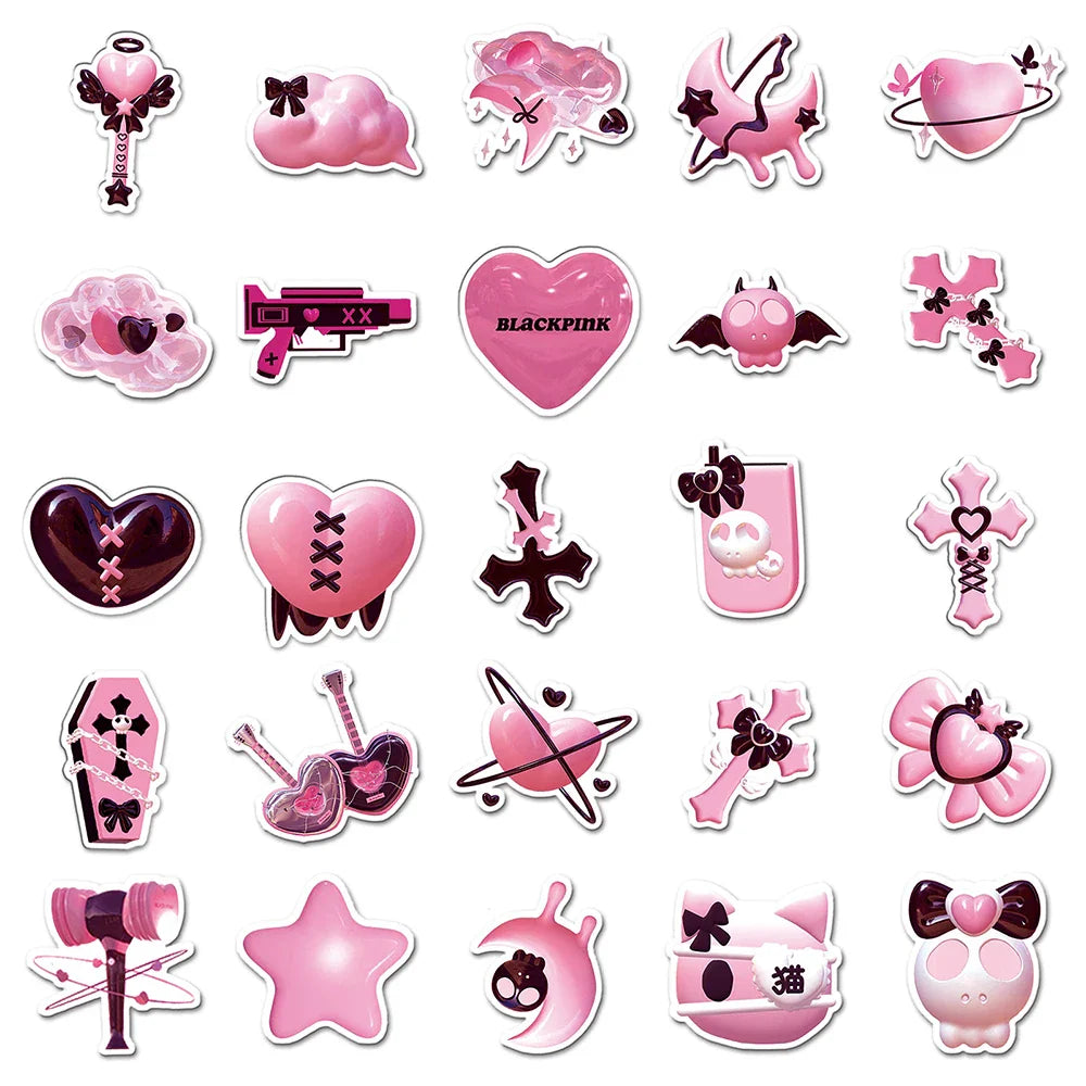 10/30/50PCS Ins Style 2D Pink Cartoon Stickers Decals For Motorcycle Notebook Phone Bike Suitcase Guitar Kids Sticker Toys Gift (ONLINE ORDER ONLY)