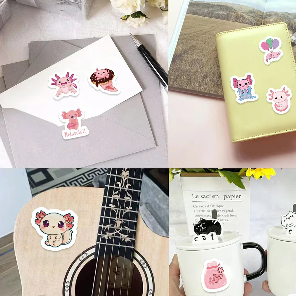 500pcs Cute Cartoon Axolotl Stickers Children Reward Label Encouragement Scrapbooking Decoration Stationery Animals Sticker Toys (ONLINE ORDER ONLY)
