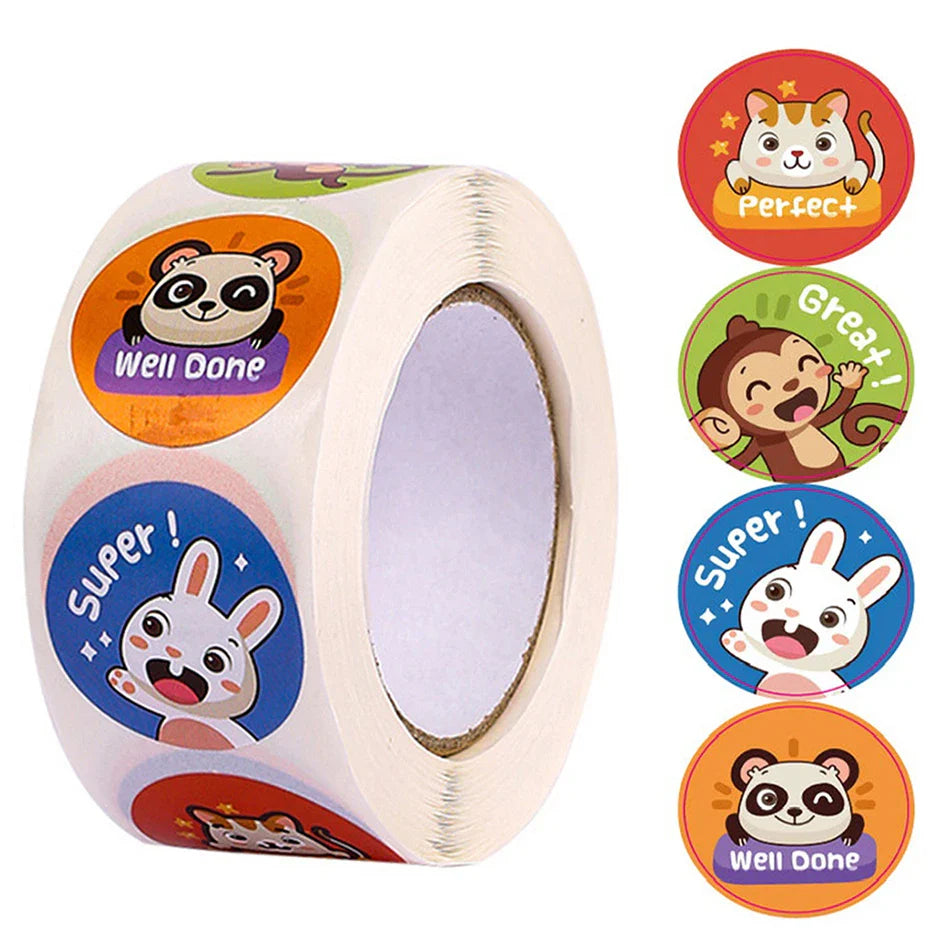 100-500pcs New Sticker Animals Reward Sticker For Kids Cute Pattern School Teacher Supplies 1 Inch Kawaii Encourage Sticker (ONLINE ORDER ONLY)