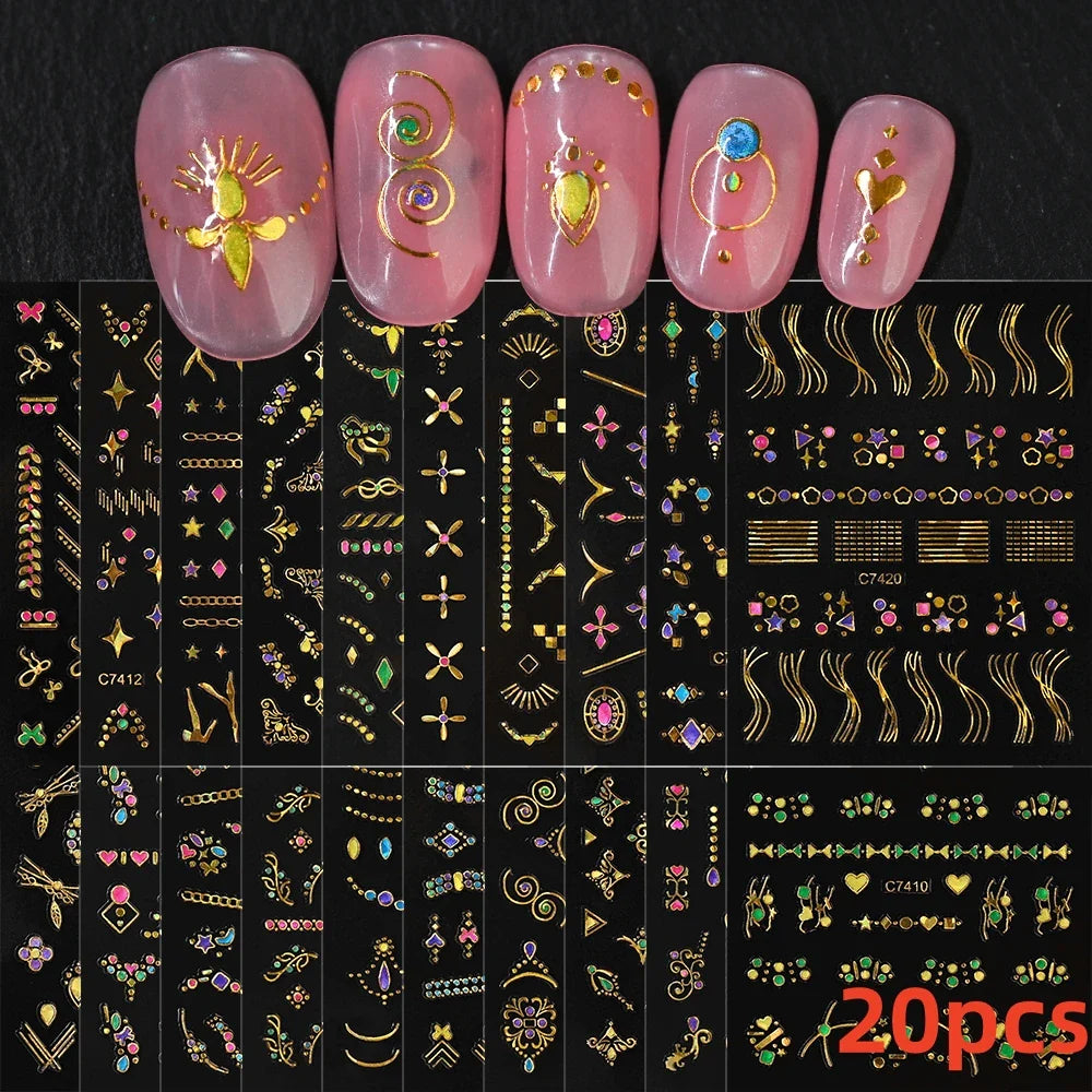 20Pcs Holographic Butterfly Nail Sticker Laser Gold & Sliver Butterfly Adhesive Decal 8.5x6cm 3D Glitter Foil DIY Manicure Decor (Online Order Only)