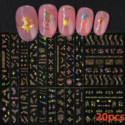 20Pcs Holographic Butterfly Nail Sticker Laser Gold & Sliver Butterfly Adhesive Decal 8.5x6cm 3D Glitter Foil DIY Manicure Decor (Online Order Only)