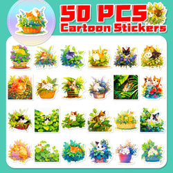 10/30/50PCS Cartoon Plant Cat Stickers Cute Animals Decals Decoration DIY Phone Notebook Laptop Luggage Helmet Car Sticker Toys (ONLINE ORDER ONLY)