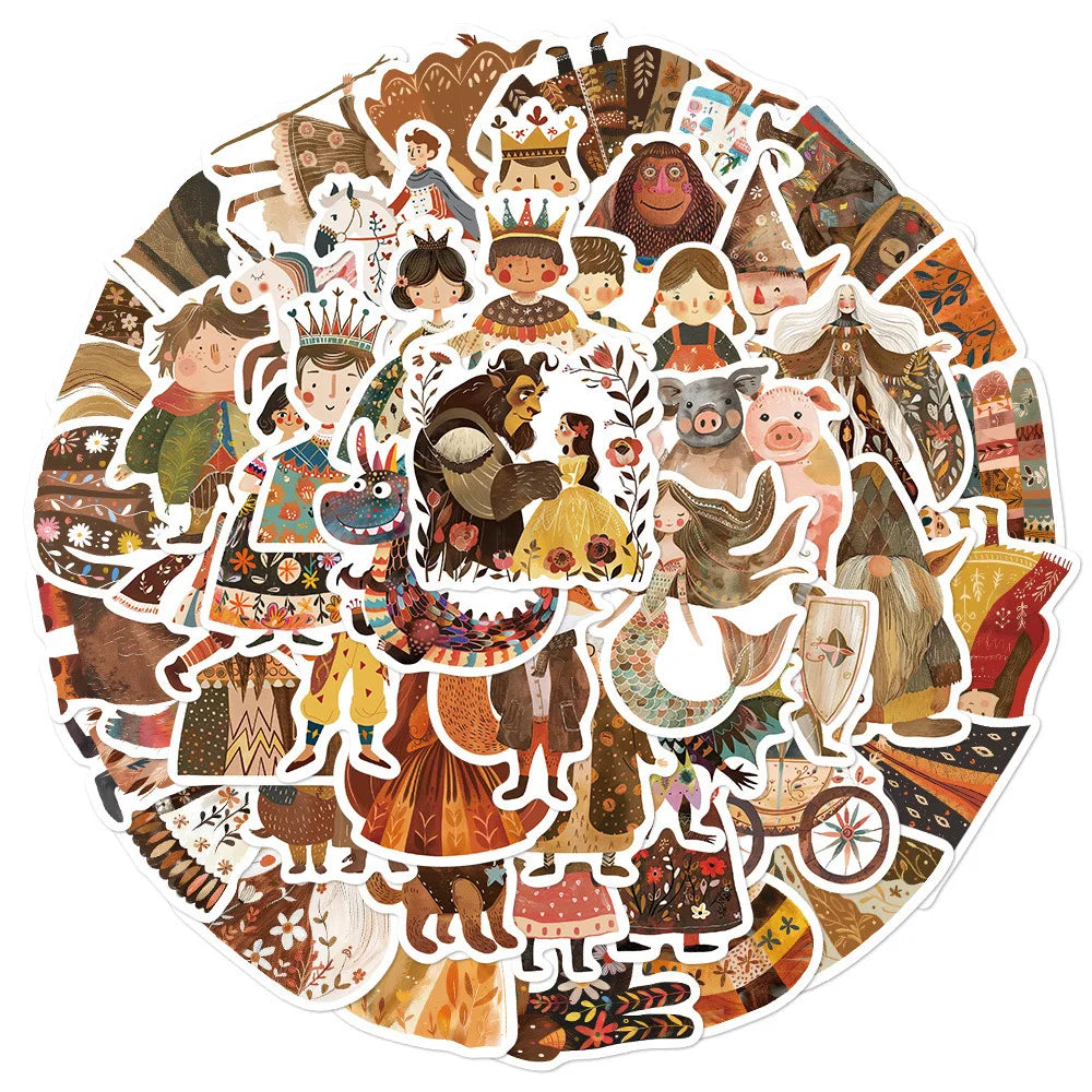 10/30/50PCS Cute Fairy Tale Character Stickers Funny Retro Cartoon Decals Waterproof Decoration DIY Diary Scrapbook Laptop Bike (Online Order Only)