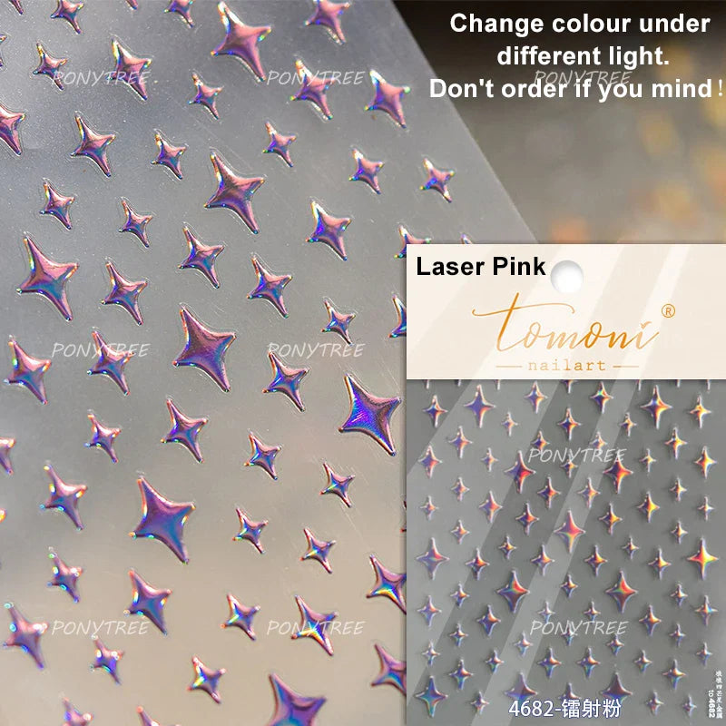Irregular Stars Red Silver Five-pointed Star Meteor Shiny 5D Self Adhesive Nail Art Stickers Romantic Rhinestone Manicure Decals (ONLINE ORDER ONLY)