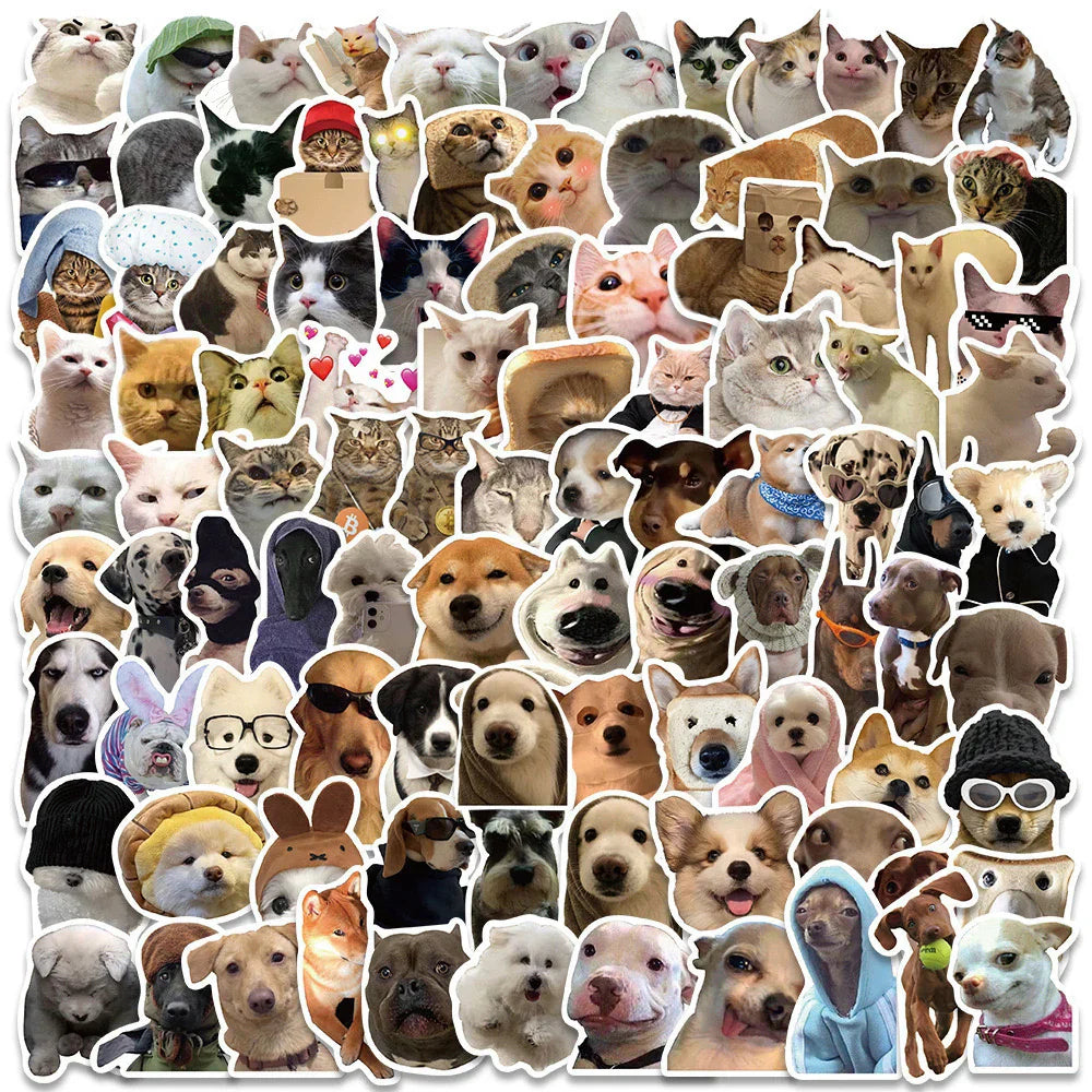 10/30/50/100pcs Funny Cat Dog Meme Stickers Cute Animal Decals Decoration DIY Scrapbook Skateboard Luggage Laptop Fridge Toy (ONLINE ORDER ONLY)