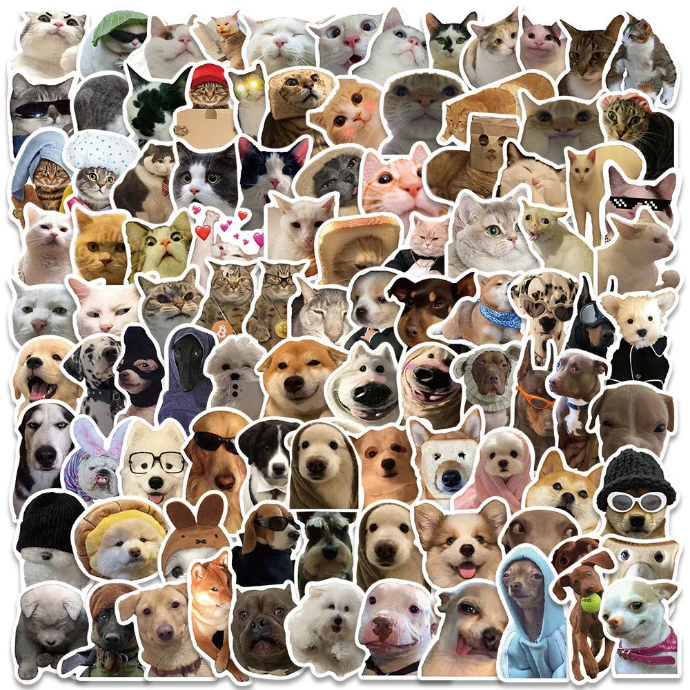 10/30/50/100pcs Funny Cat Dog Meme Stickers Cute Animal Decals Decoration DIY Scrapbook Skateboard Luggage Laptop Fridge Toy (ONLINE ORDER ONLY)