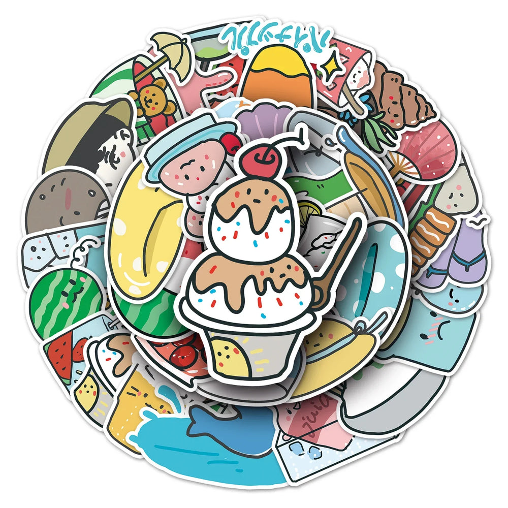 50Pcs Cute Cartoon Waterproof Vinyl Stickers for Skateboard Snowboard Decals (Online Order Only)