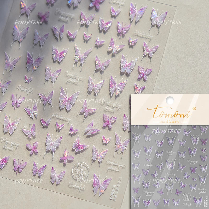 Butterfly Flower Hollow Out Lace Delicate Floral Print Shiny Cloth Block Insect Self Adhesive Nail Art Stickers Manicure Decals (Online Order Only)