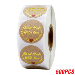 Handmade With Love Kraft Paper Stickers 100-500pcs 1inch Adhesive Labels Baking Wedding Decoration Party Decoration Sticker (Online Order Only)