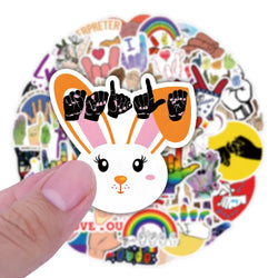 10/30/50PCS American Sign Language Finger Love Stickers Toys For Kid DIY Wateproof Suitcase Skateboard Phone Cute Cartoon Decals (ONLINE ORDER ONLY)