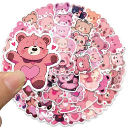 50pcs Cute Cartoon Love Heart Bear Stickers Kids Toy Vinyl Laptop Decals Luggage Phone Diary Guitar Car Waterproof Graffiti (ONLINE ORDER ONLY)