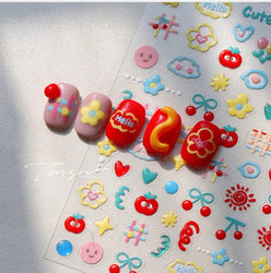 Flower Star Sun Grid Line Interesting Graffiti Tulip Cherry Apple Fruit Dot Painting Adhesive Nail Art Stickers Manicure Decals (ONLINE ORDER ONLY)
