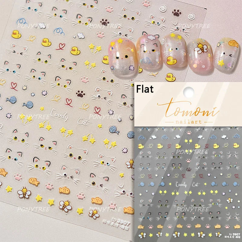 Cute Bee Honey Jar Daisy Flowers Gather Honey Pot Love Heart Green Leaves Reliefs Self Adhesive Nail Art Stickers Manicure Decal (ONLINE ORDER ONLY)