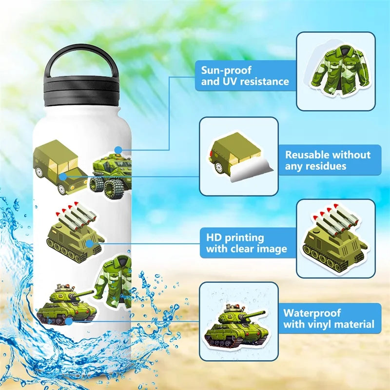 10/30/50PCS Green Military Affairs PVC Sticker Aesthetic DIY Decoration Scrapbooking Stationery School Supplies for Kids (ONLINE ORDER ONLY)