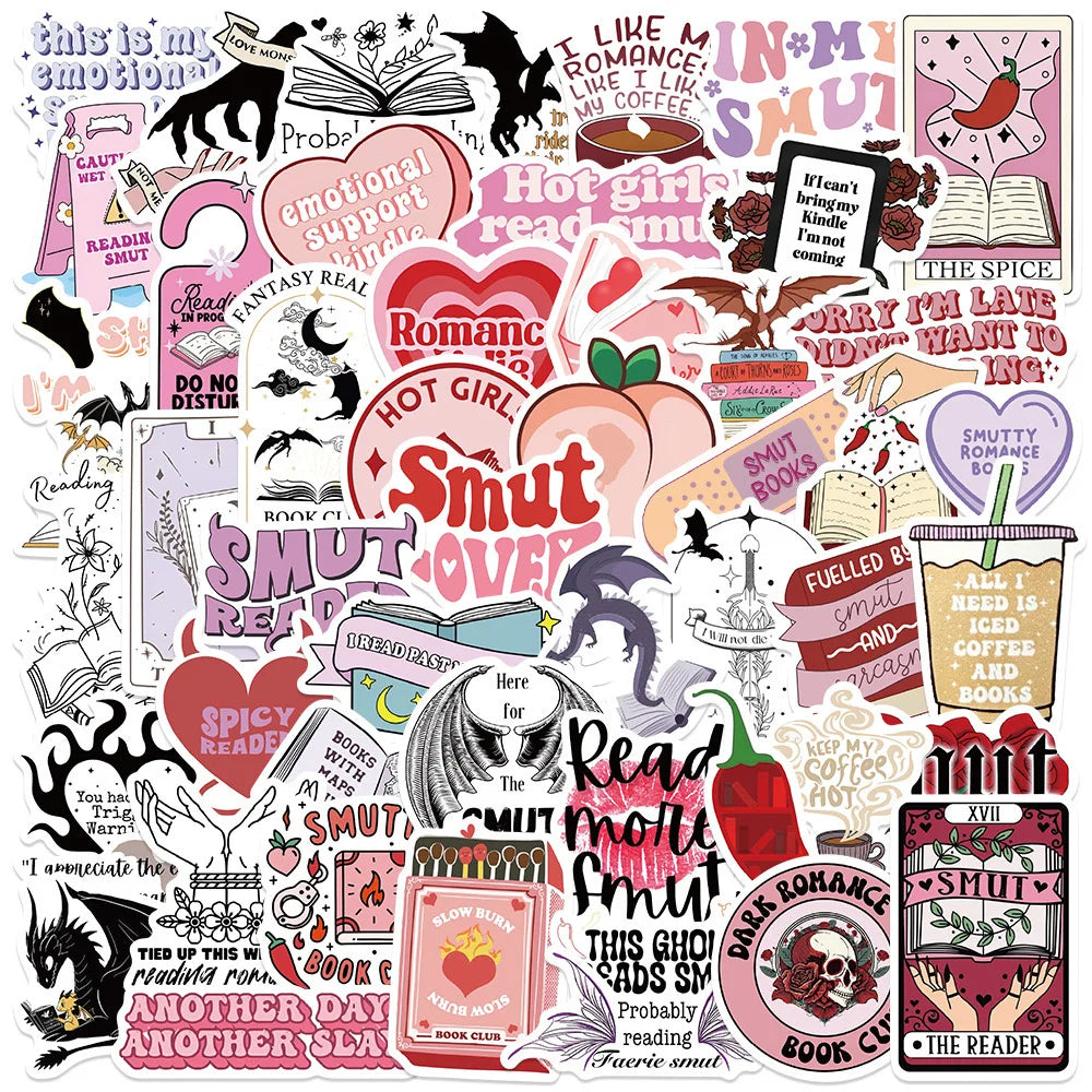 10/52pcs Cute Cartoon Bookish Smutty Reading Book Stickers Laptop Water Bottle Luggage Phone Waterproof Graffiti Vinyl Decals (Online Order Only)