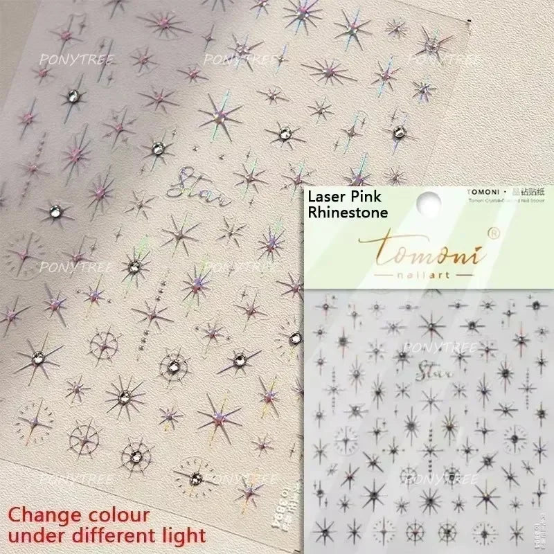 Colourful Star Moon Curved Line Arc Necklace Love Heart Hanging in The Air Starry Night Adhesive Nail Art Sticker Manicure Decal (Online Order Only)