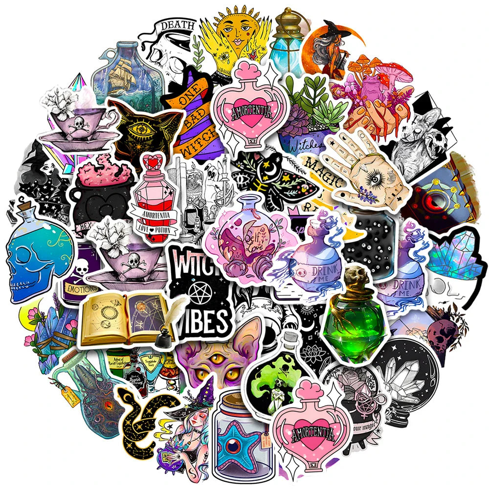 10/30/50pcs Cool Art Gothic Magic Apothecary Witch Crystal Stickers Skateboard Motorcycle Car Laptop Funny Sticker Decal Kid Toy (ONLINE ORDER ONLY)