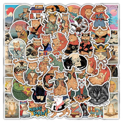 Anime Samurai Cat Stickers Pack - Cute Cartoon Decals for Phone, Laptop, Luggage, Skateboard (ONLINE ORDER ONLY)