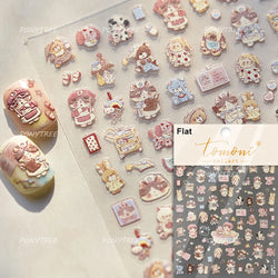 Cream Wind Cat Rabbit Kitten Bunny Bowknot Flower Butterfly Cake Cherry Tulip 5D Self Adhesive Nail Art Stickers Manicure Decals (Online Order Only)