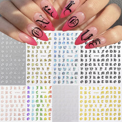 8pcs Gothic Alphabet Design Nail Art Stickers Retro English Letter Nail Art Stickers 3D Self-Adhesive Designs Nail Art Supplies* (Online Order Only)