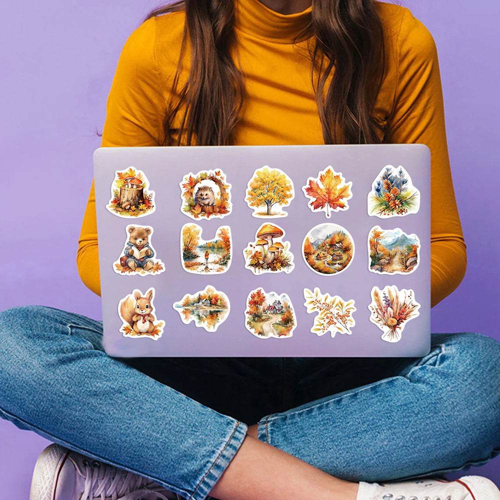 50pcs Waterproof Graffiti Cute Cartoon Autumn Animals Foods Stickers For Laptop Water Bottle Luggage Notebook Vinyl Decals﻿ (ONLINE ORDER ONLY)