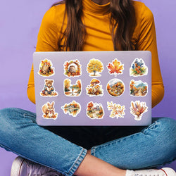 50pcs Waterproof Graffiti Cute Cartoon Autumn Animals Foods Stickers For Laptop Water Bottle Luggage Notebook Vinyl Decals﻿ (ONLINE ORDER ONLY)