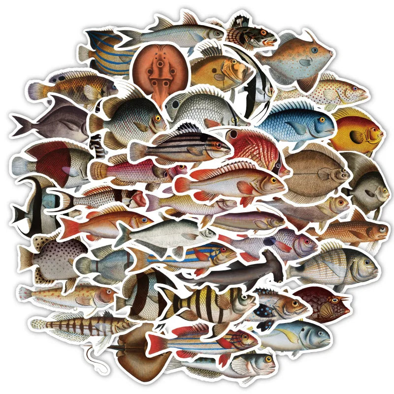 Sea Fish Stickers 10/25/50pcs Cartoon DIY Scrapbook Water Bottle Phone Laptop Guitar Decal (ONLINE ORDER ONLY)