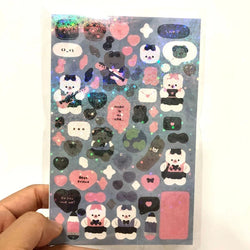 Korean Cute Devil Bear Dialog Laser Sticker Scrapbooking DIY Album Decoration Sticker Aesthetic Kawaii Stationery Halloween Gift (ONLINE ORDER ONLY)