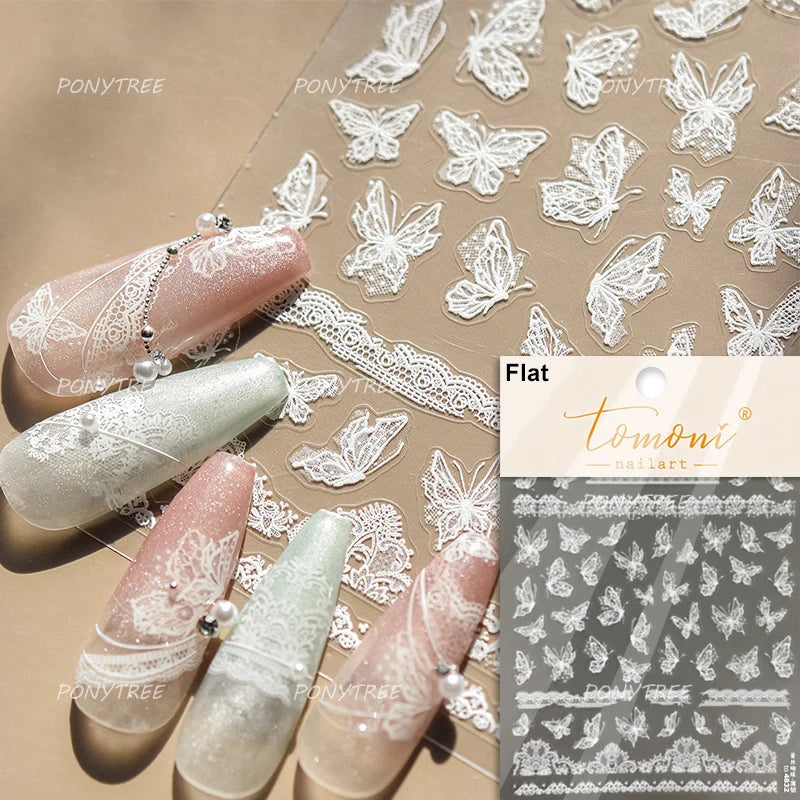 Lace Butterfly Hollow Out Fabric Romantic Flower Pattern Chic Adhesive Nail Art Sticker Rhinestone Manicure Decals Nail Supplies (ONLINE ORDER ONLY)
