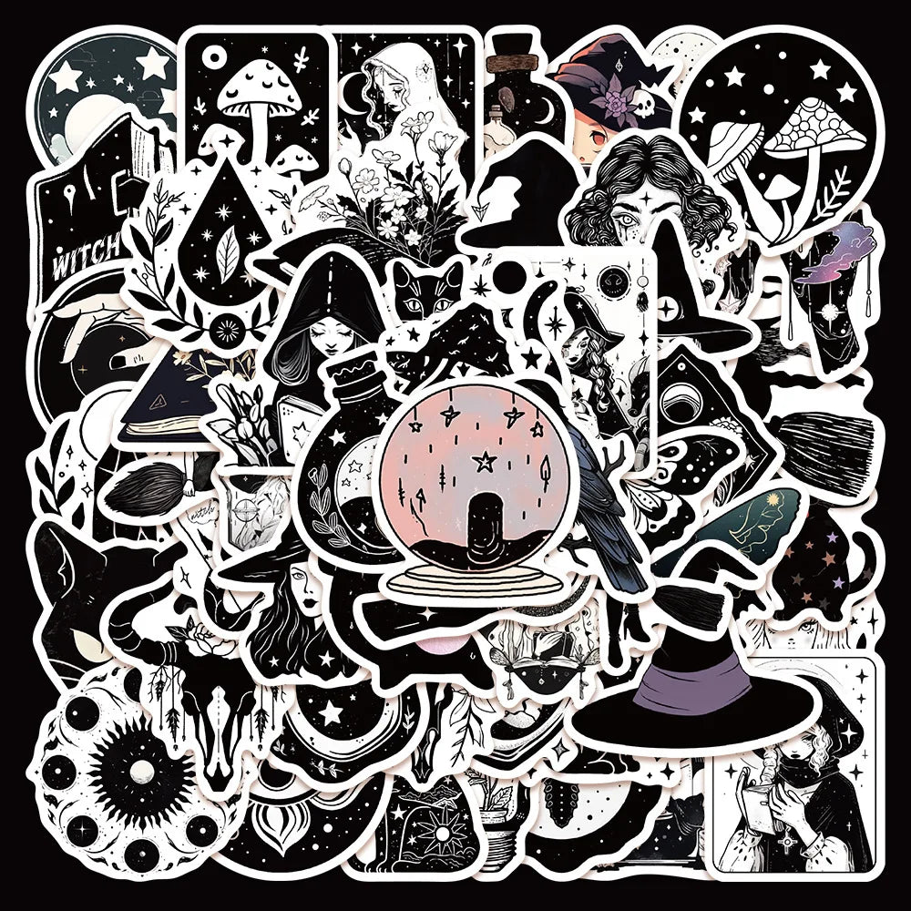 52pcs Punk Witch Graffiti Stickers for Helmets, Walls, DIY Decor (ONLINE ORDER ONLY)