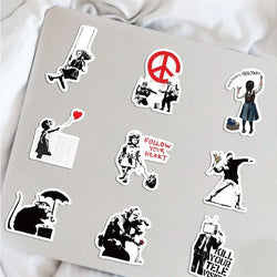 67PCS Banksy Sculptures Flower Thrower Stickers Cool Street Art Graffiti Decals for Luggage Laptop Skateboard Phone Bicycle (Online Order Only)