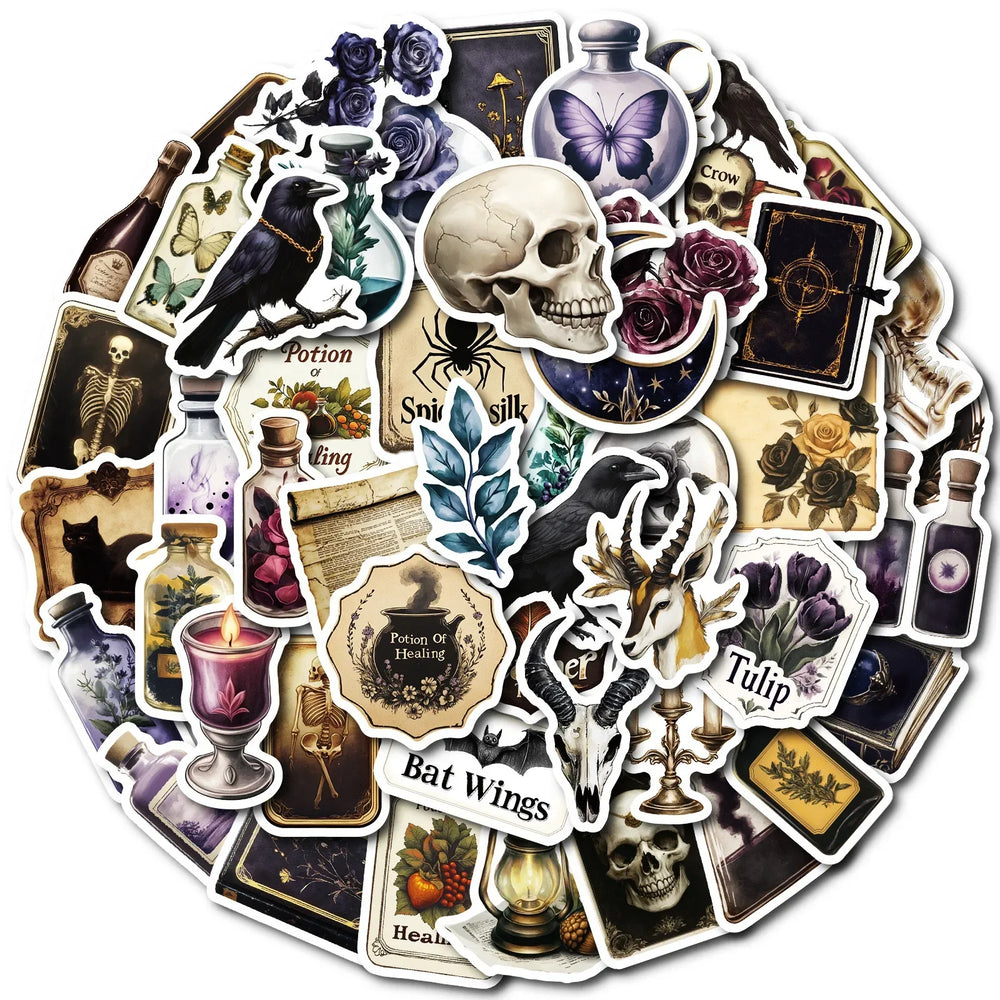 10/50Pcs Cool Dark Gothic Skull Poison Pharmacist Bottle Stickers Label Graffiti Fridge Laptop Skateboard Waterproof Sticker Toy (ONLINE ORDER ONLY)
