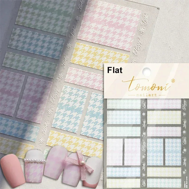 Geometric French Style Colorful Square Grid Rhombus Line Stripe Bowknot 3D Self Adhesive Nail Art Stickers Shiny Manicure Decals (ONLINE ORDER ONLY)
