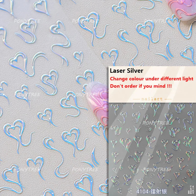 Line Love Heart Arc French Romantic Curve Punk Attitudinal Hollow Geometric Figure Adhesive Nail Art Stickers Manicure Decals (Online Order Only)