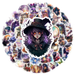 10/30/50pcs Gothic Magic Witch Cartoon Waterproof Stickers Halloween Horror Aesthetic Decals Car Laptop Cool Graffiti Sticker (ONLINE ORDER ONLY)
