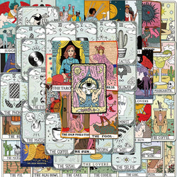 50pcs Cartoon Tarot Card Stickers for Laptop, Phone, Skateboard, Car, Graffiti Decals (ONLINE ORDER ONLY)