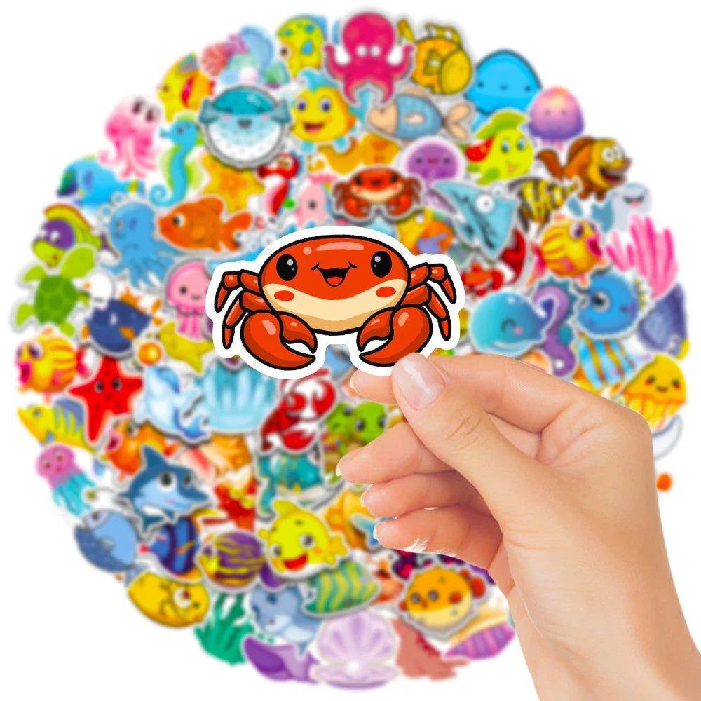 10/30/50/100pcs Cute Marine Animals Stickers Ocean World Cartoon Decals Kids Toy Scrapbook Laptop Luggage Phone Graffiti Sticker (Online Order Only)