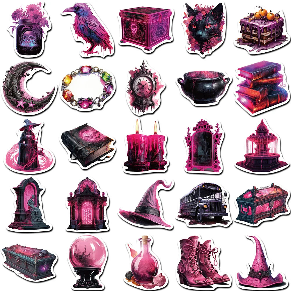10/30/50PCS Horror Dark Purple Stickers Cool Graffiti Toys Waterproof Skateboard Phone Bike Skateboard Laptop Helmet Decals Gift (Online Order Only)