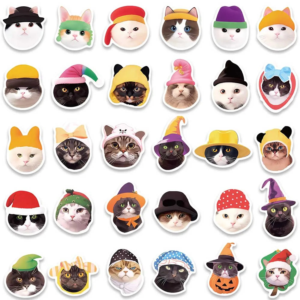59pcs Cute Cartoon Cats in the Hat Stickers For Laptop Phone Guitar Luggage DIY Waterproof Graffiti Stationery Vinyl Decals (ONLINE ORDER ONLY)