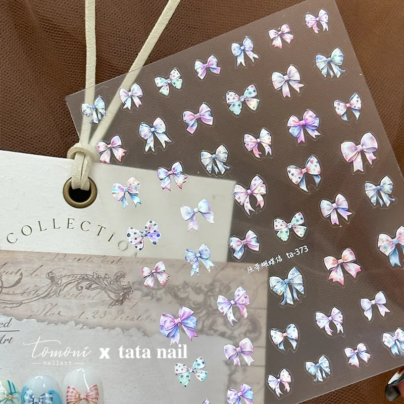 Colourful Grid Bowknot Charming Silk Ribbon Tie Chic 5D Self Adhesive Nail Art Sticker Sparkle Crystal Rhinestone Manicure Decal (ONLINE ORDER ONLY)