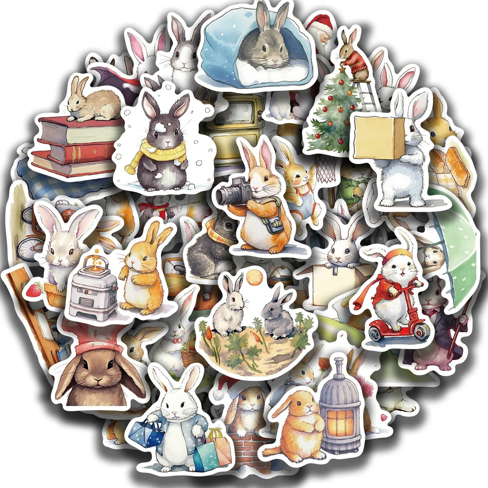 50pcs Retro Cute Cartoon Animal Bunny Rabbit Stickers For Luggage Laptop Water Bottle Phone Waterproof Graffiti Vinyl Decals (ONLINE ORDER ONLY)