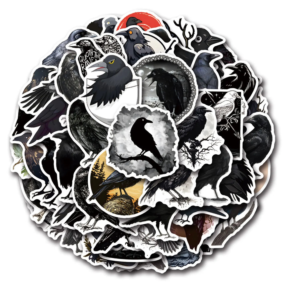 Black Crow Cartoon Stickers Pack - Cool Animal Graffiti Decals for Luggage, Laptop, Phone, Car, Bike, Skateboard (Online Order Only)