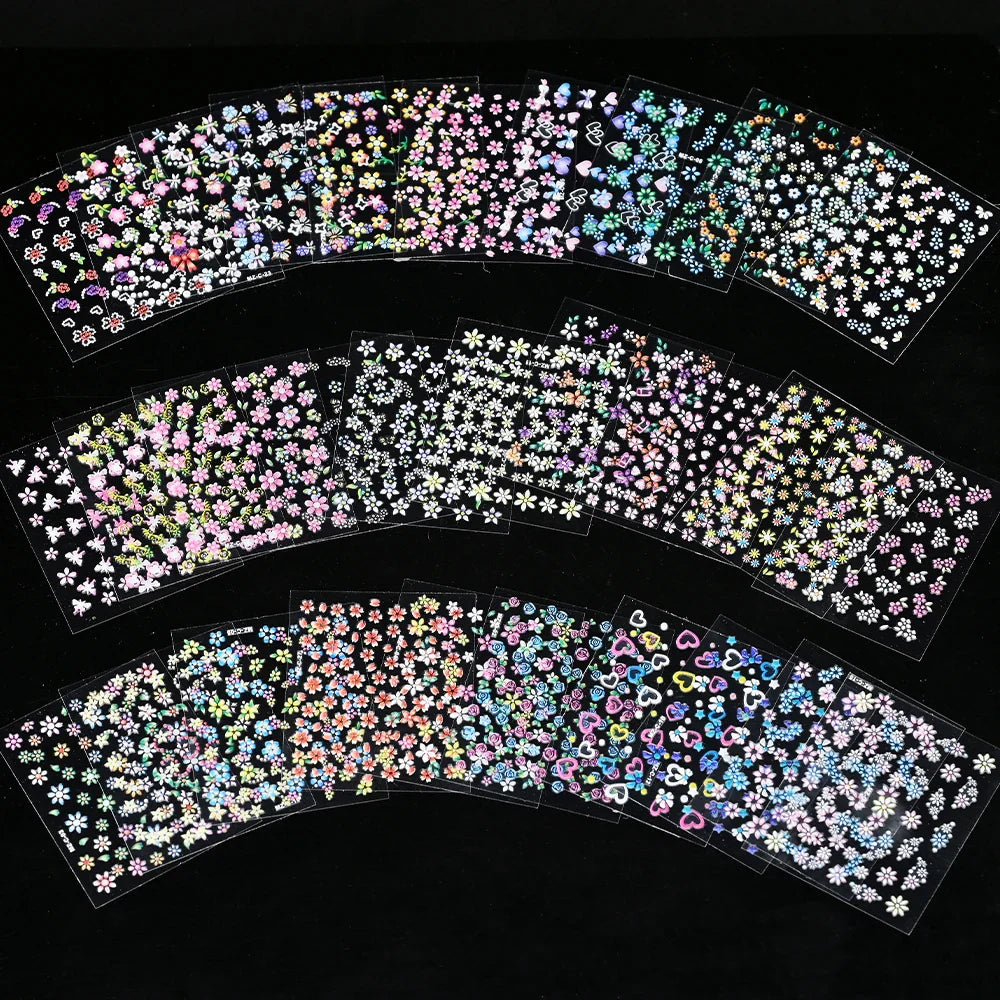 30 Sheet 3D Flower Nail Stickers Decals 6.5*5cm Transparent White Floral Leaf Butterflies Heart Nail Art Adhesive Strip Supplies (ONLINE ORDER ONLY)