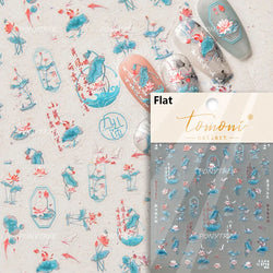 Lotus Flower Leaf Goldfish Ripple Wavelet Water Droplet Lotus Pond Brocaded Carp Self Adhesive Nail Art Stickers Manicure Decals (Online Order Only)
