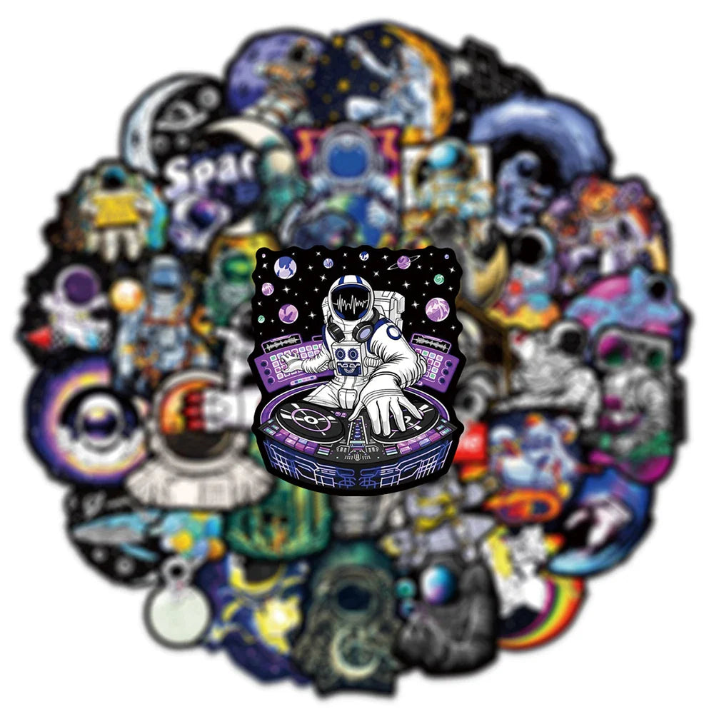 10/30/50PCS Outer Space Astronaut Graffiti Stickers Cartoon Decal DIY Skateboard Phone Motorcycle PVC Waterproof Kid Sticker Toy (Online Order Only)