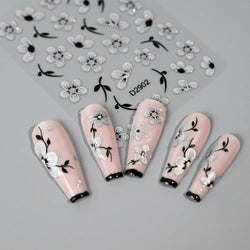 1pcs 5D Floral Nail Art Stickers Acrylic Flowers Decals with Glitter Self-Adhesive Elegant Silver Black Blossoms Theme Nail Art* (ONLINE ORDER ONLY)