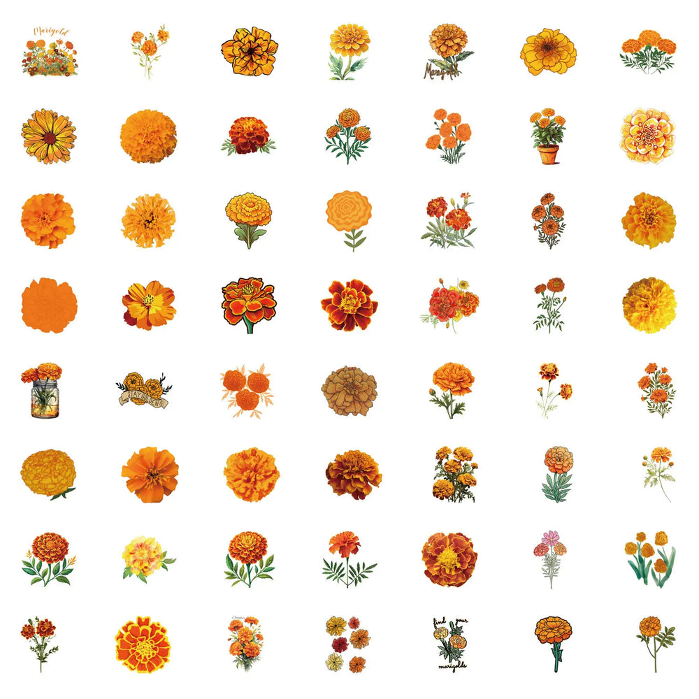 10/30/55PCS Marigold Stickers Plant Cartoon Graffiti DIY Decoration Scrapbook Fridge Luggage Laptop Phone Guitar Bike Decals Toy (Online Order Only)