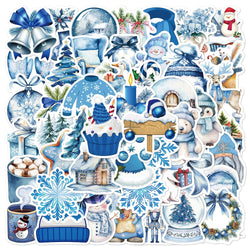 Blue Winter Christmas Cartoon Stickers - Waterproof DIY Decals for Notebook, Phone, Fridge, Suitcase, Bike, Wall (10/30/50pcs) (Online Order Only)
