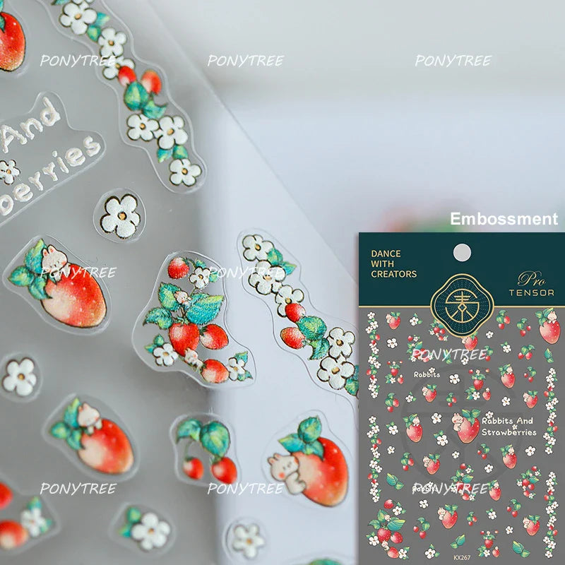 Strawberry Retro Lace Border  Flower Lovely Fruit Pearl Pendant Leaves Self Adhesive Nail Art Stickers Manicure Decal Wholesale (Online Order Only)